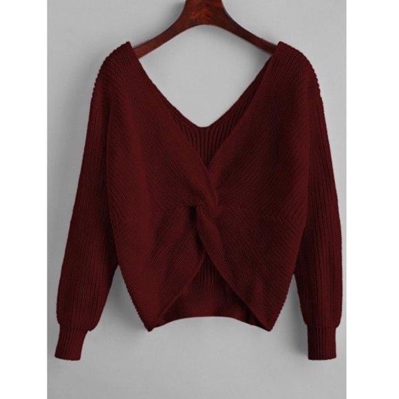 Zaful Sweaters - ZAFUL Twisted Plunging Drop Shoulder Sweater